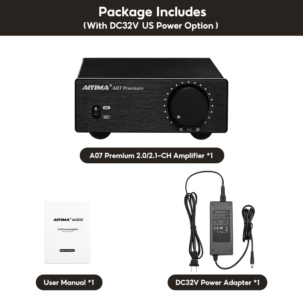 AIYIMA A07 Premium TPA3255 Power 300Wx2 Stereo Digital Audio Amplifier for Passive Home Audio DC32V Power Amplifier, Class-D Amplifier, 2.0ch