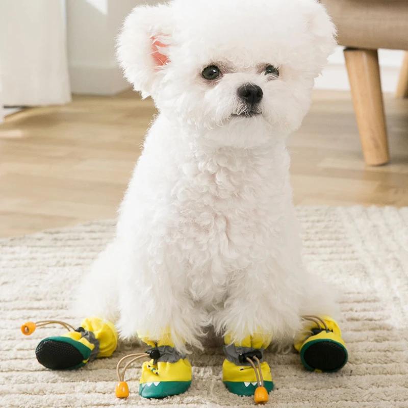 4pcs/set Waterproof Pet Dog Shoes Anti-slip Rain Boots Footwear for Small Cats Dogs Puppy Dog Pet Booties Pet Paw Accessories