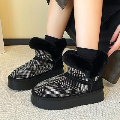 2024 Fashion Solid Color New Plush Warm Women's Ankle Boots Winter Women's Shiny Thick-soled Snow Boots Thick-soled Casual Flats