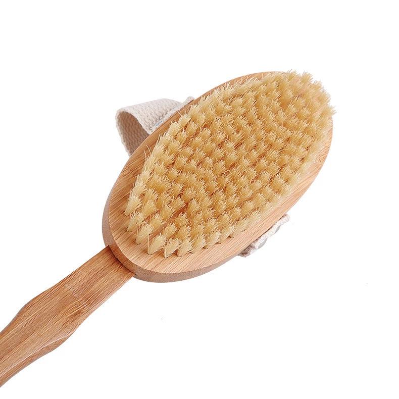 Premium Bamboo Long-Handled Curved Boar Bristle Bath Brush & Detachable Back Scrubber