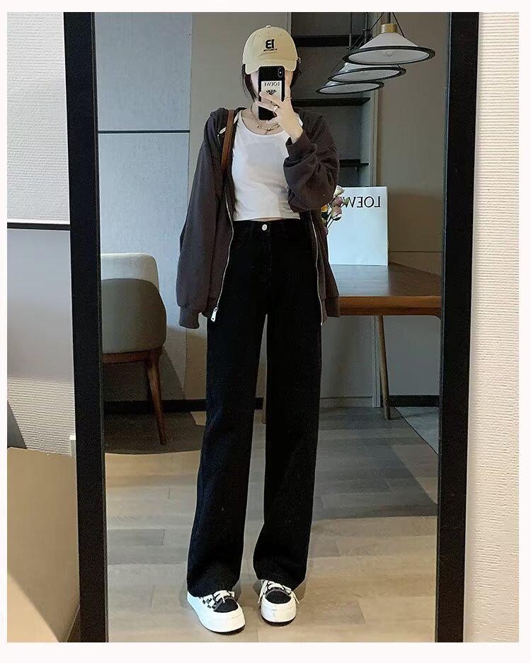 

Retro High Waist Wide Leg Floor-Length Jeans for Tall Women M чёрный