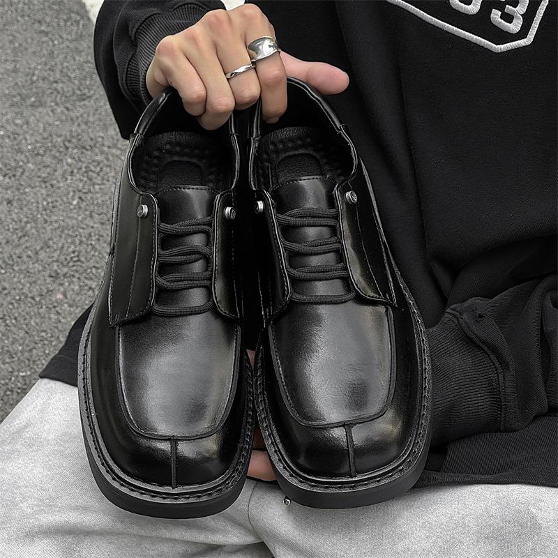 Herrskor i läder med fyrkantig tå Trendig minimalistisk designstil Utomhus fritid fest Vardagliga affärsbyrå formella skor