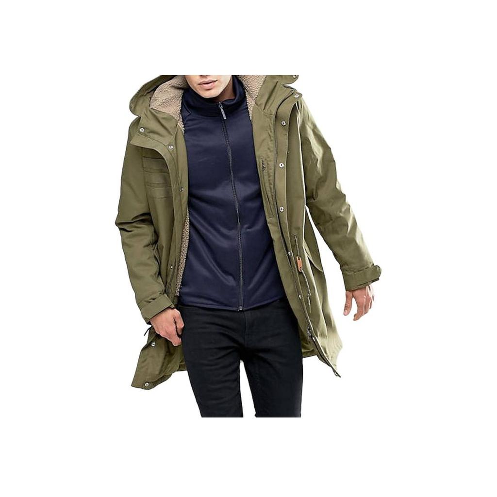 adidas Originals Three Stripes Hooded Solid Color Casual Long Sleeve Coat Men Coat Green AY9139
