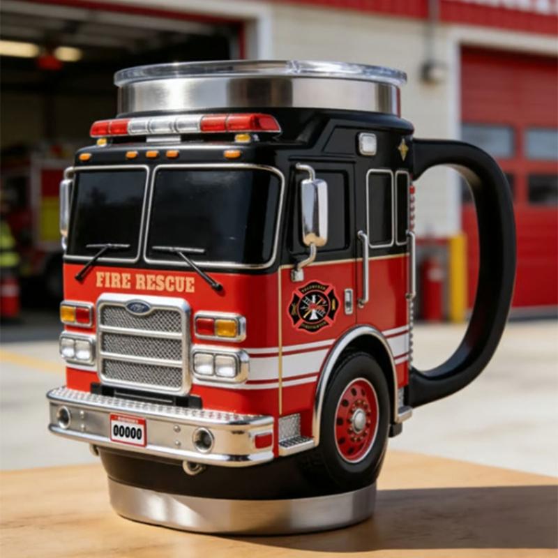 Portable Insulated Fire Truck Shape Coffee Cup with Detailed Design Drinking Cup Suitable for Gift Givings or Individual