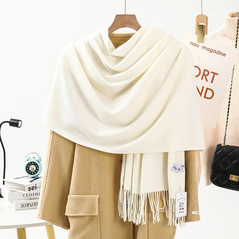 White Cashmere Scarf: Thickened, Solid Color, Versatile for Women & Men, Perfect for Autumn & Winter
