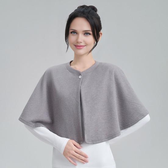 Women Shawl Solid Color Button Closure Autumn Winter Windproof Shawl Hemming Protection Loose Fit Soft Shawl Wrap