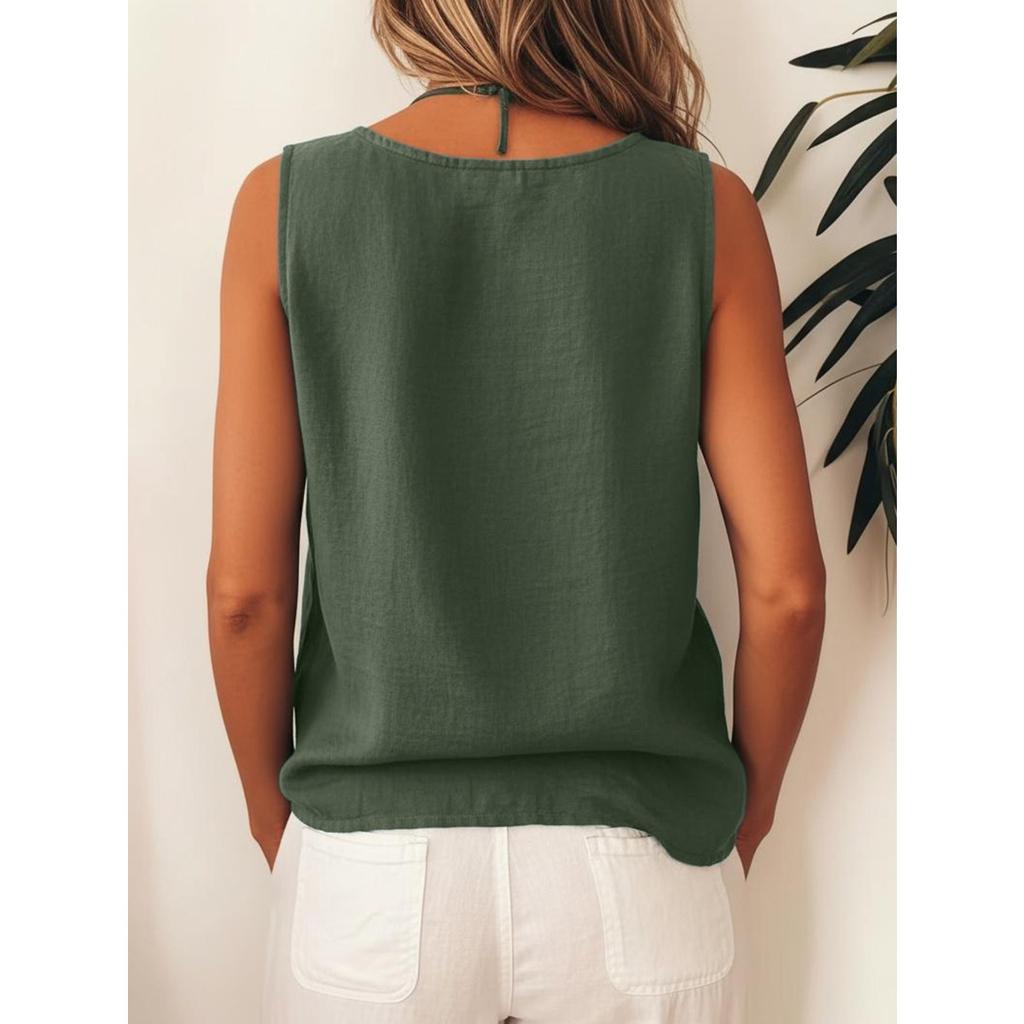 Dames mouwloos knoophemd, zijkant, enkelzijdig gesloten, los vest, bohemien stijl, casual top