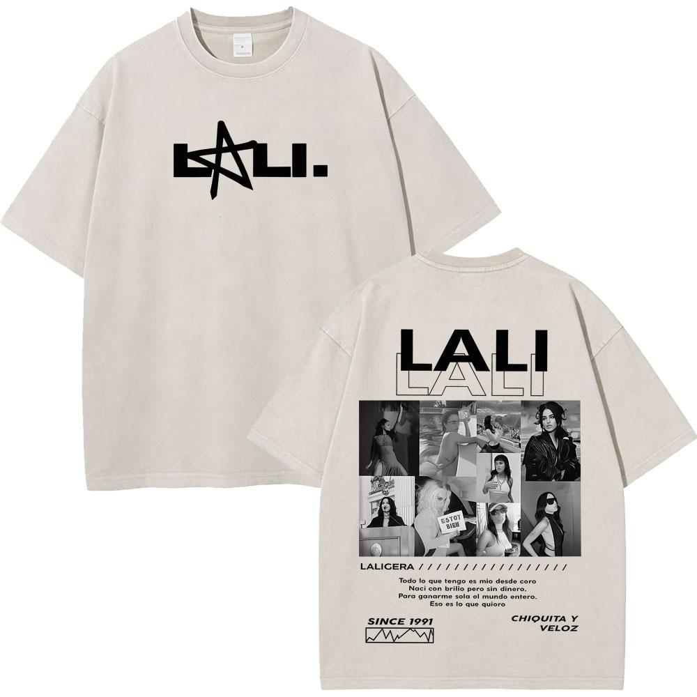 Singer Lali River Tour  Print Vintage Washed Tshirt Unisex Women Fashion Tshirts Summer Loose Casual Harajuku Cotton Tshirts