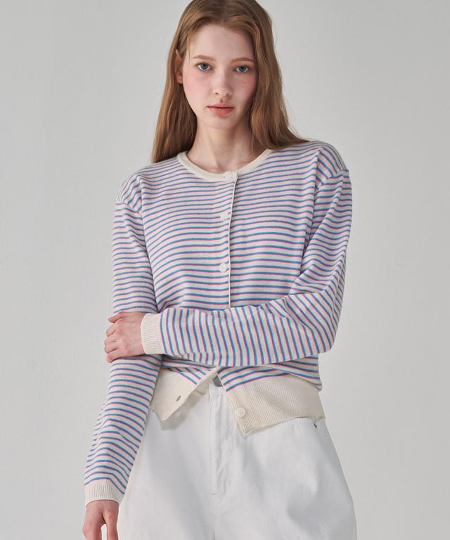 RONRON Multi Stripe Knit Cardigan Blue Pink