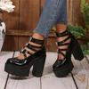 Butterfly Decor Ankle Strap High Heel Pumps for Women Gothic Chunky Platform Mary Jane Shoes Woman Thick Heel Black Lolita Shoes