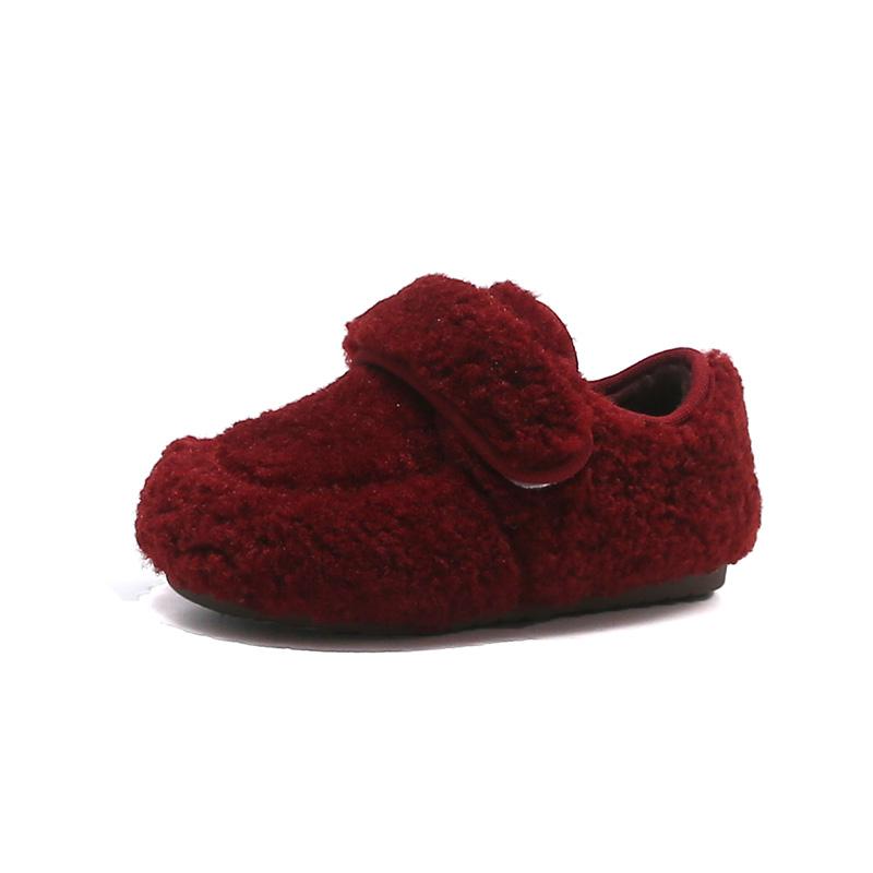 

Children s cotton shoes Winter new children s fluffy warm soft sole anti-skid baby princess shoes 21 красный