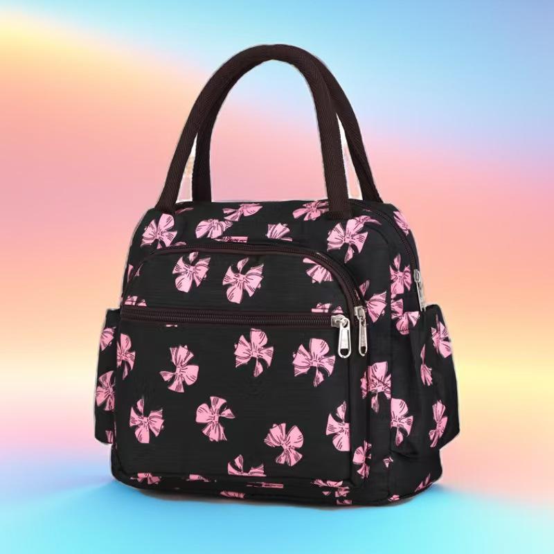 Floral Multi-Zipper Lunch Handbag: Oxford Cloth Mommy Bag with Mobile Pocket