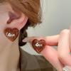 Silver Needle Brown Irregular Stud Earrings - French Light Luxury Retro Niche High-End Jewelry for Women.