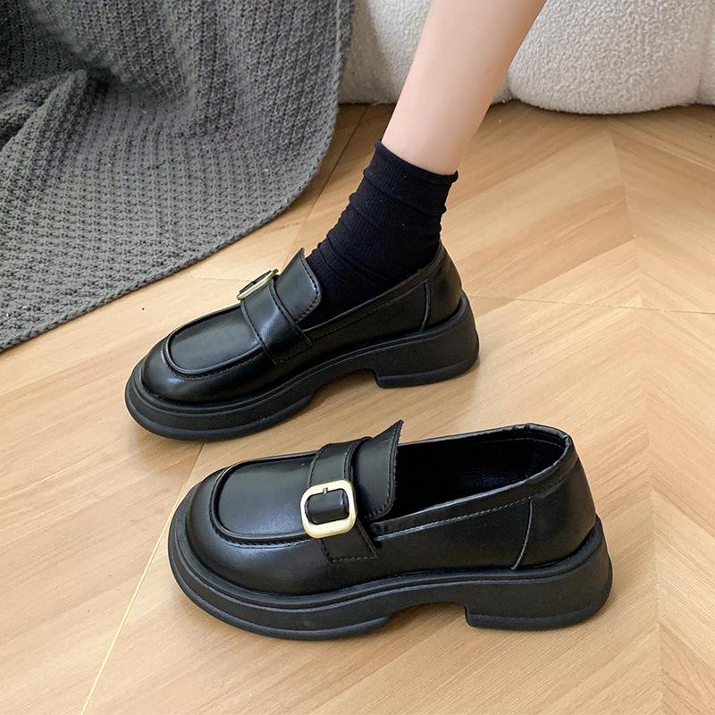 Round head Lun brown platform small leather shoes women's new autumn versatile skirt thick heel single shoes
