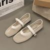 Vintage Round Head Mesh Breathable Mary Jane Women's Shoes Thick Heel One-word Buckle with Light Mouth Ballet Shoes Single Shoes Women