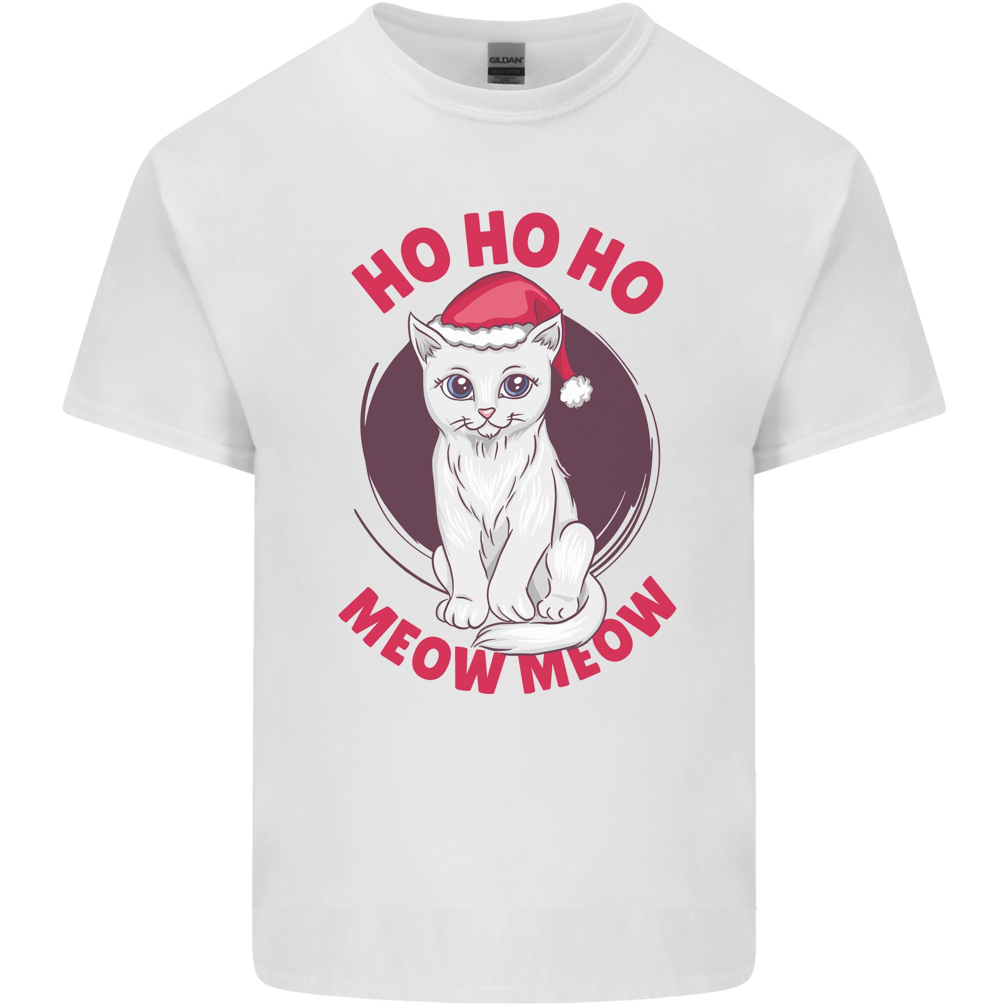 HO HO HO Funny Christmas Cat Xmas Meow Unisexs Light Cotton TShirt S