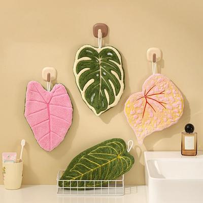 Soft Double-layer Leaf Style Hand Towel Absorbent Thickened Hanging Hand Cloth Speed Dry Handkerchief Rag for Kitchen Bathroom