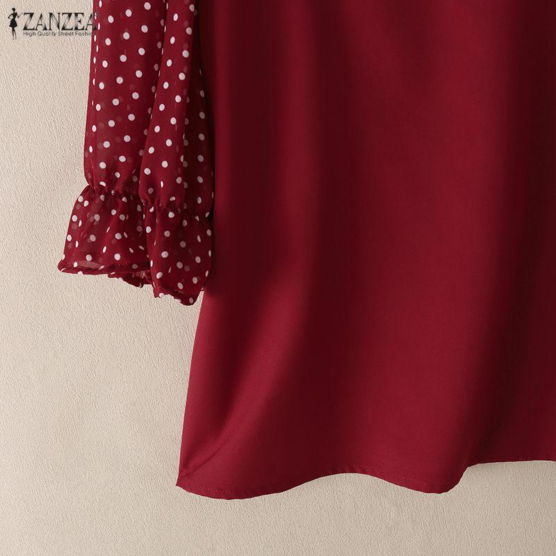 ZANZEA Women Square Collar Polka Dot Print Splice 3/4 Sleeve Elegant Blouse