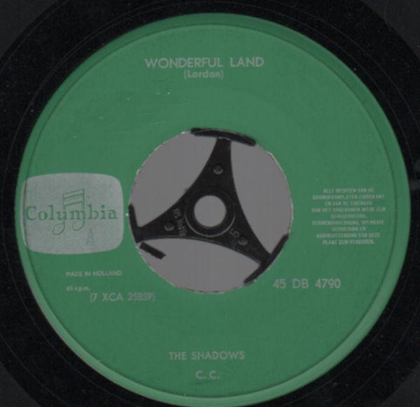 

7inch Record SHADOWS Wonderful Land 45DB4790 Columbia 1962 Netherland Pop Used
