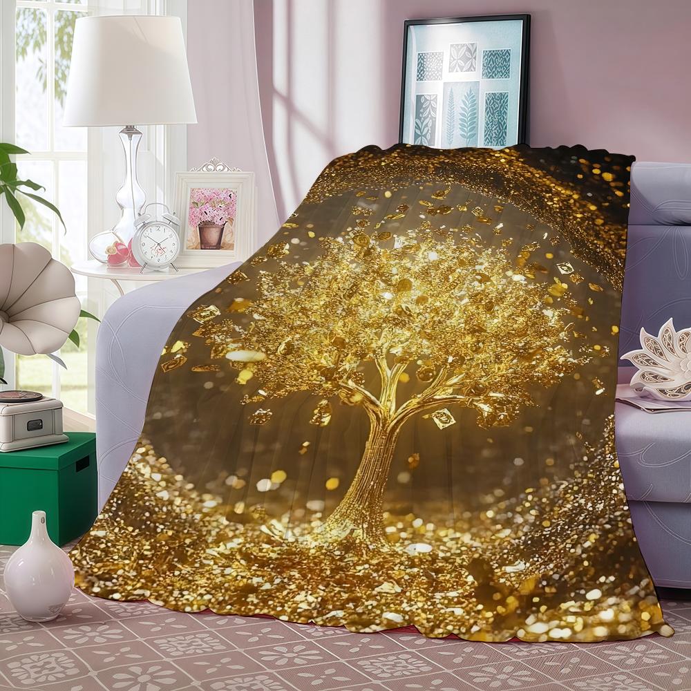 Golden Money Tree Blanket Warm And Soft Suitable For Bedroom Living Room Sofa Bed Office Travel Camping