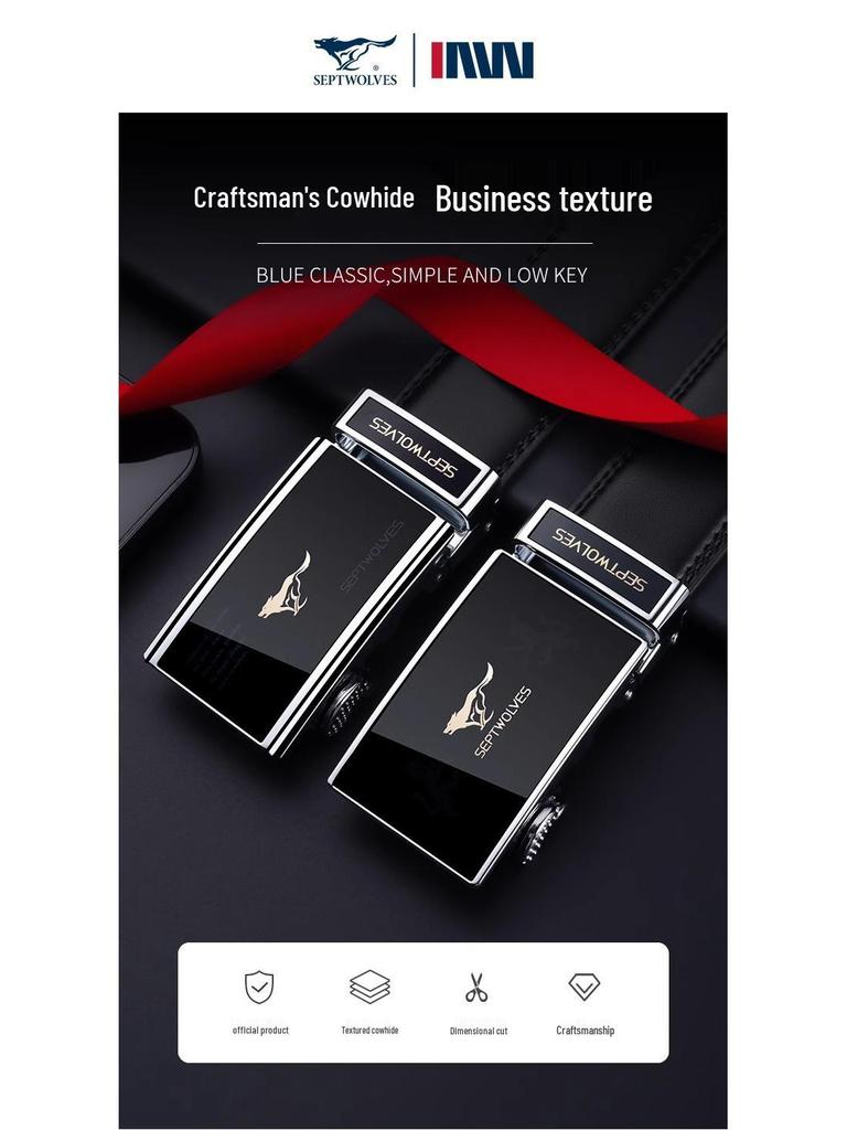 Men's High-End Cowhide Leather Belt with Automatic Buckle - Fashionable Gift for Young Professionals