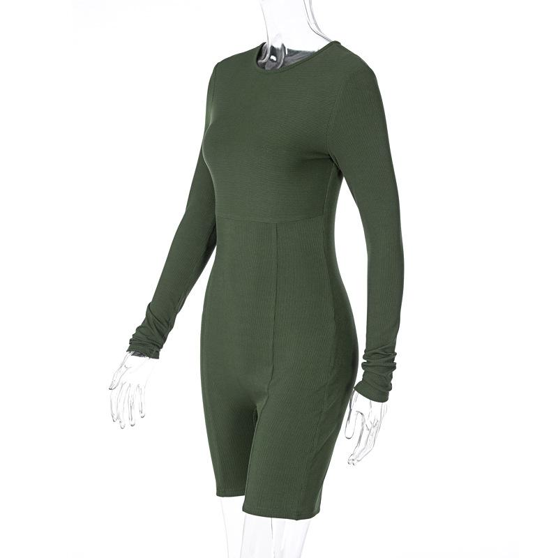 Sommer Basic Solid Overall für Frauen Crop Skinny Shorts Langarm Bodysuit