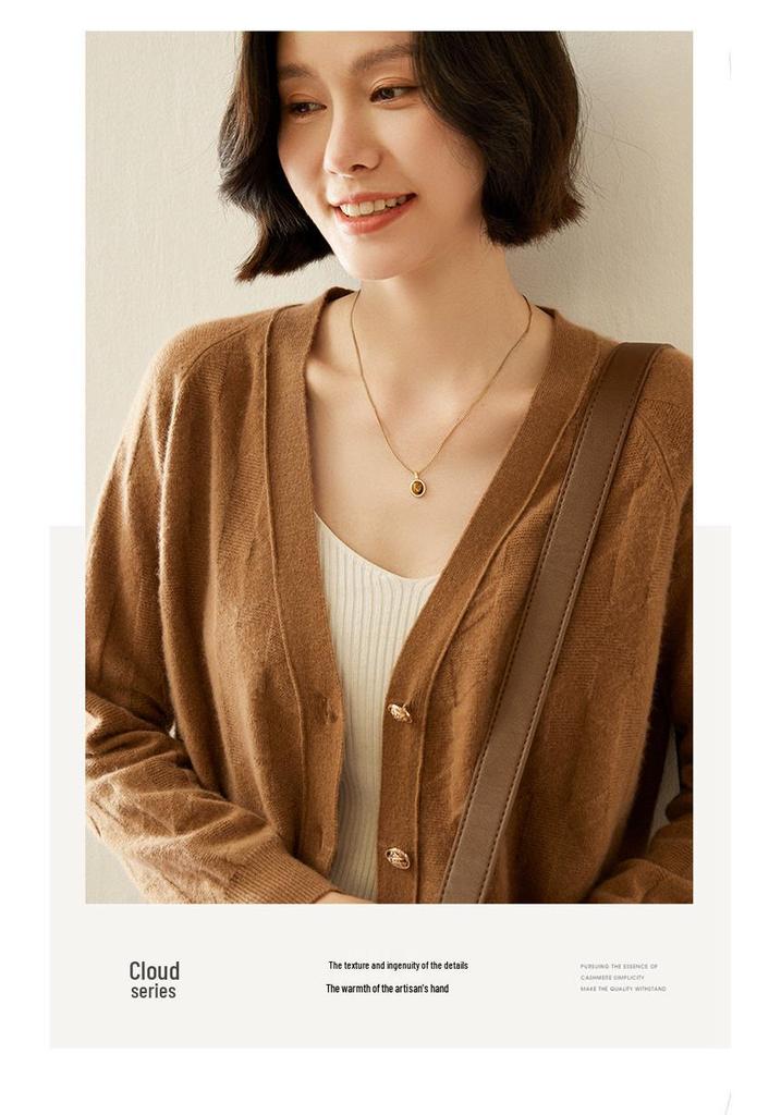 Women's Cashmere Knit Cardigan with Metal Buttons - Autumn/Winter Loose Fit Sweater