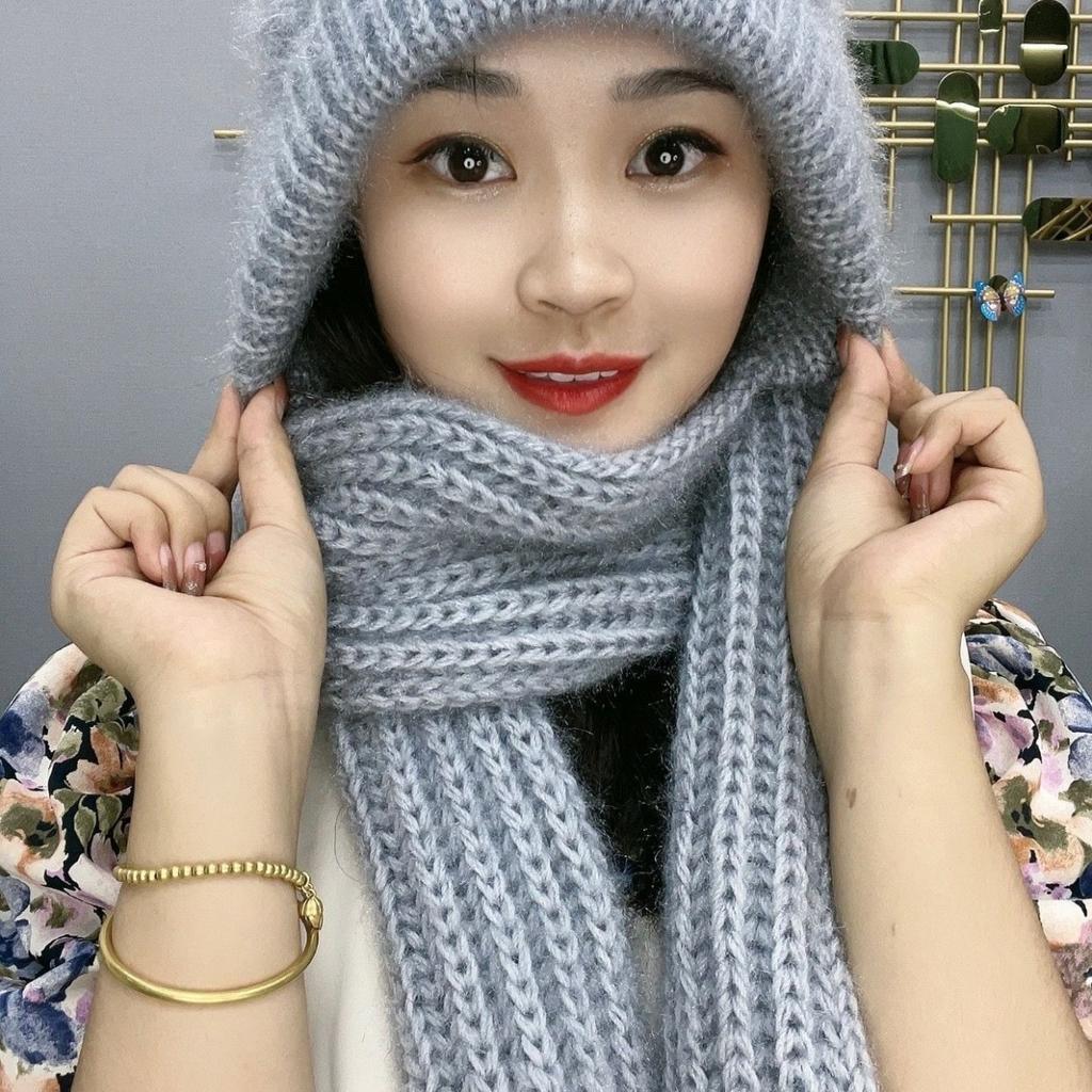 Hat and scarf integrated thickened snow hat autumn and winter new squirrel plush woven women's thermal hat