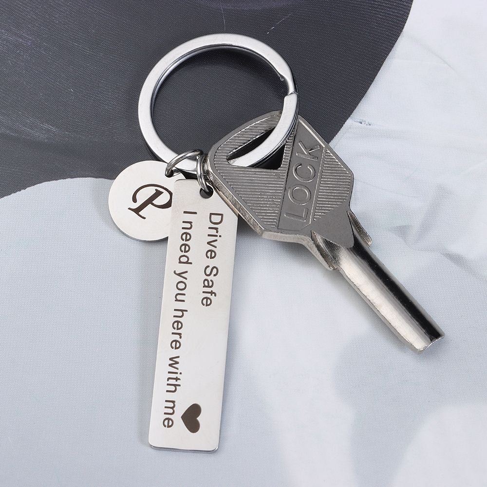 Girlfriend Lover Gifts Fashion Jewelry Drive Safe Keychain A-Z 26 Initials Lettering Key Ring