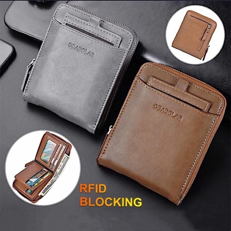 

Мужской кожаный кошелек с RFID-блокировкой, держатель для кредитных карт, кошелек на молнии кофейный