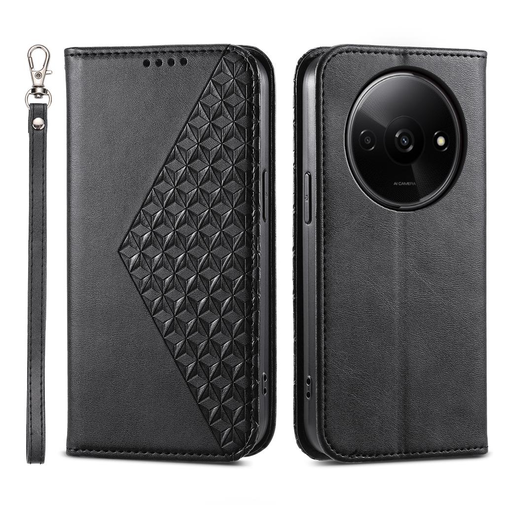 For Xiaomi Redmi A3/Poco C61 4G Case PU Leather+TPU Rhombus Imprinted Phone Cover Wallet