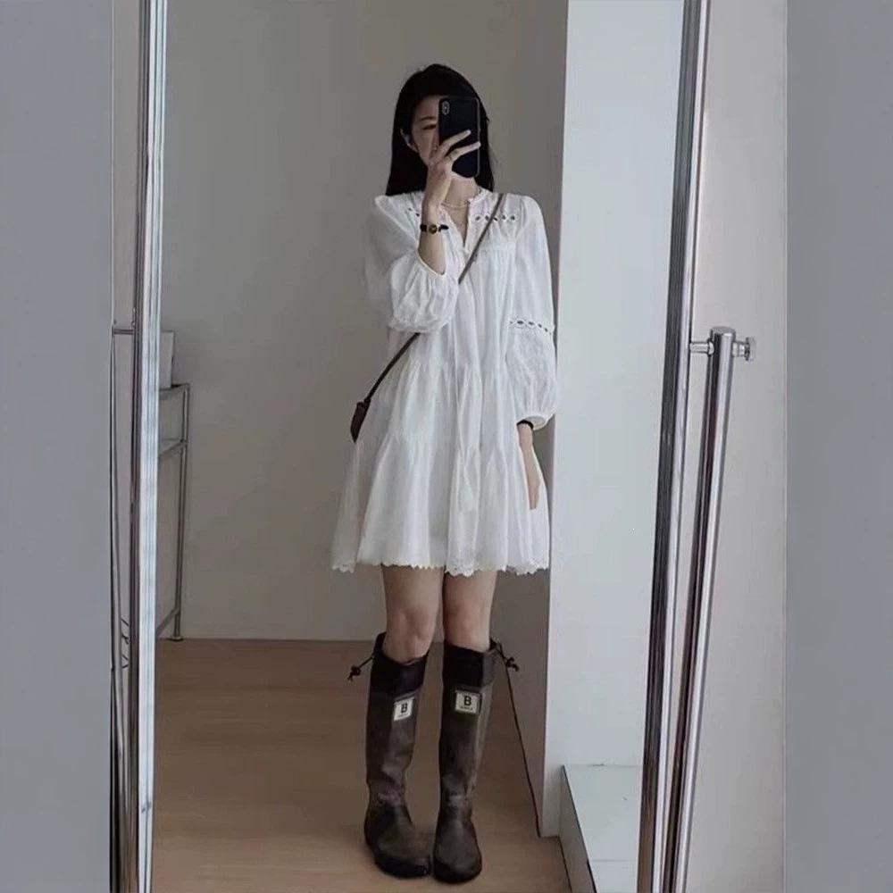 White lace splicing holiday dress women's summer new Yunnan Xinjiang grassland travel photo dress