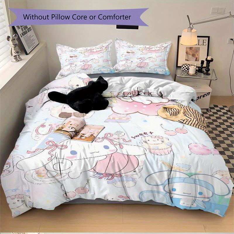 3pcs Sweet Cinnamoroll Theme Printed Quilt Set - Soft and Comfortable Quilt Cover for Bedroom, Guest Room Decorative Bedding Set S091