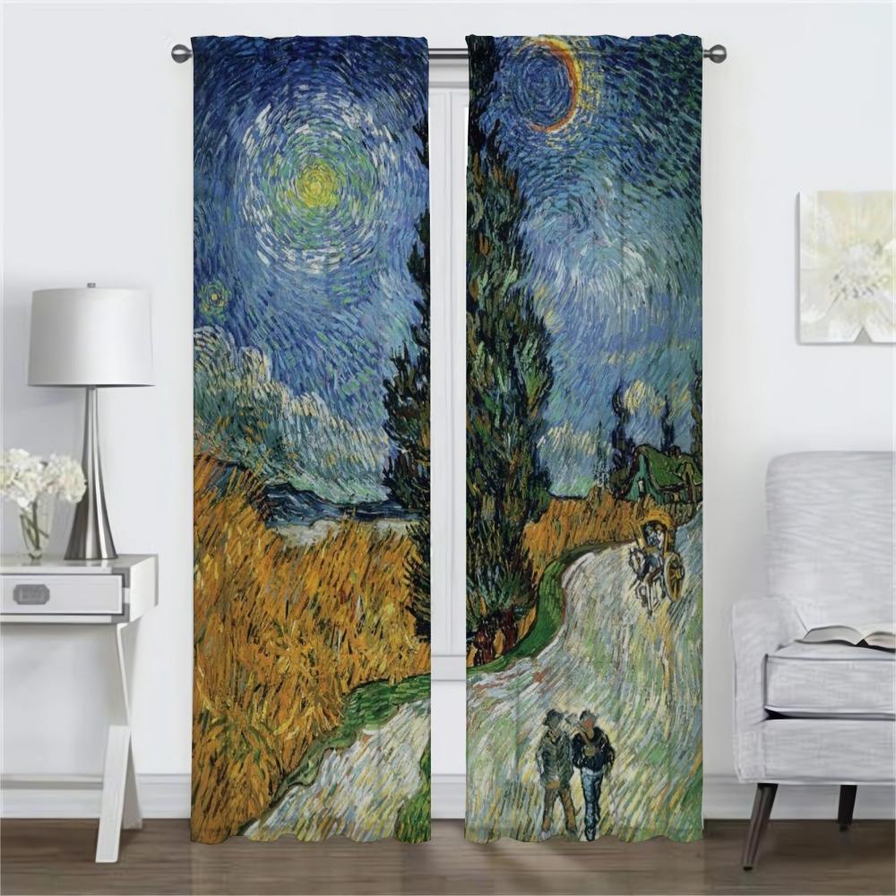 Halloween Decoration Van Gogh Home Interior Curtains for Camera Partition Blackout Curtains 2 Pieces Living Room Curtain Shades