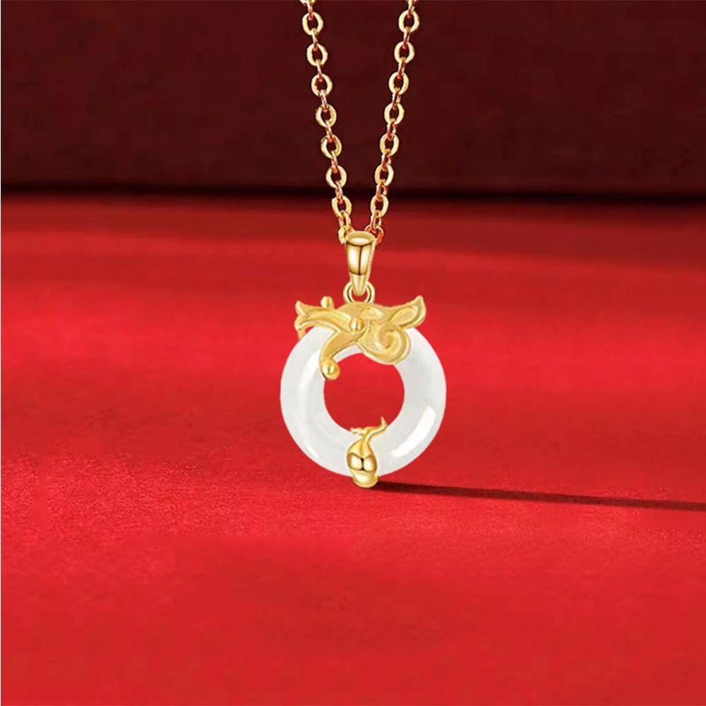 Collana Cinese Con Ciondolo Drago In Giada Verde - Portafortuna Intagliato A Mano - 6