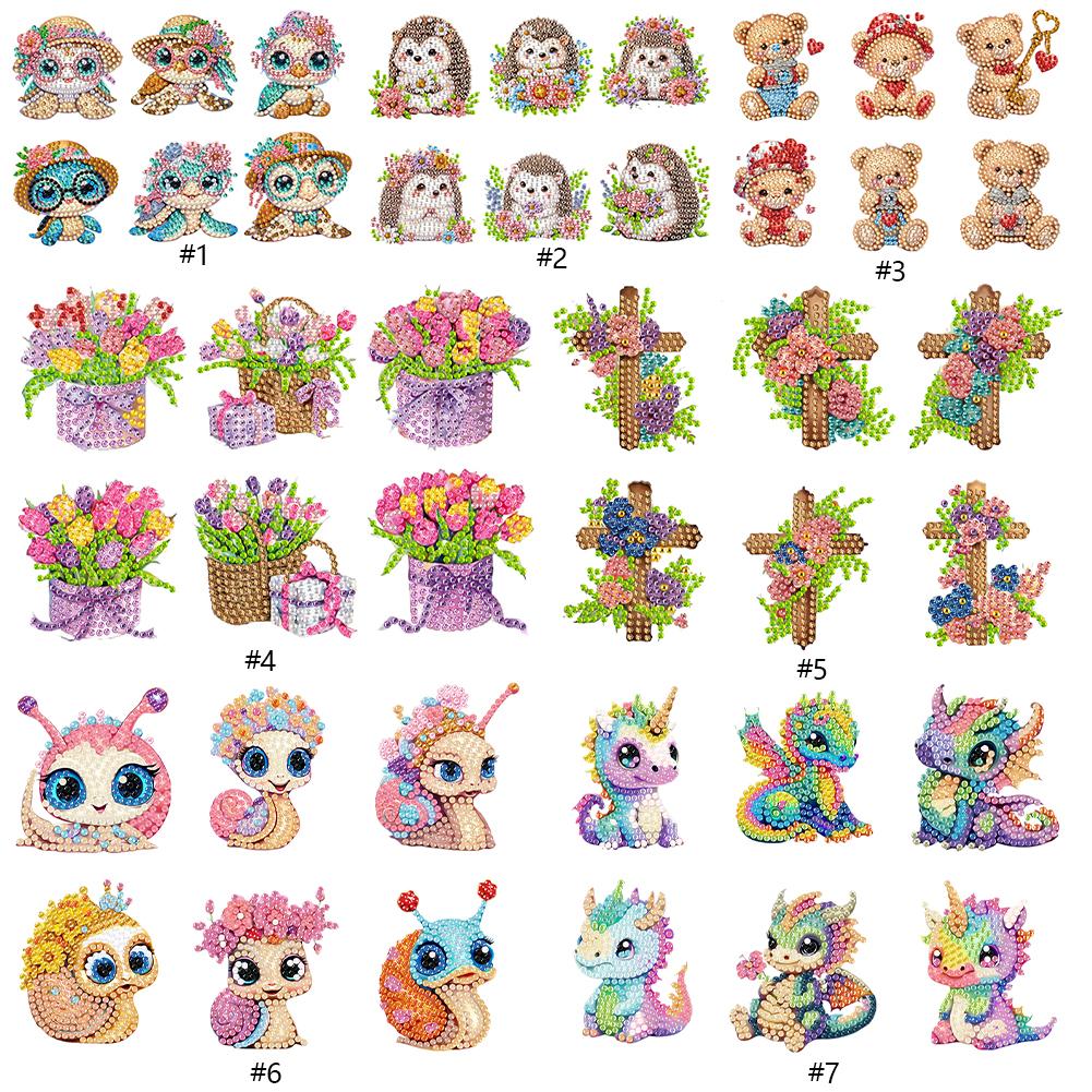 6Pcs Acrylic Colorful Pattern Diamond Painting Fridge Magnets Diamond Art Refrigerator Magnets Sticker for Beginners