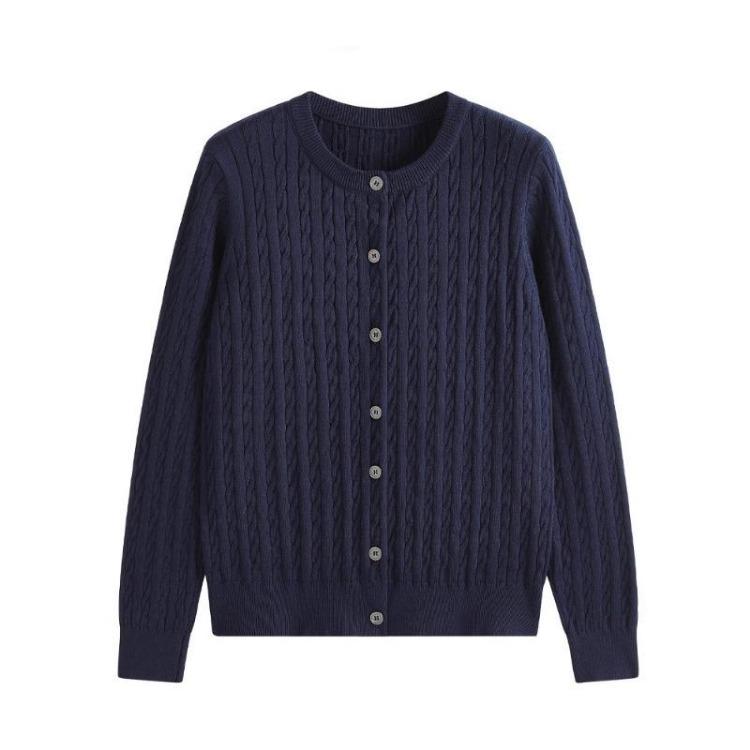 New Autumn Retro Knitted Cardigan Women High End Long Sleeve Round Neck Sweater Jacket Top Design