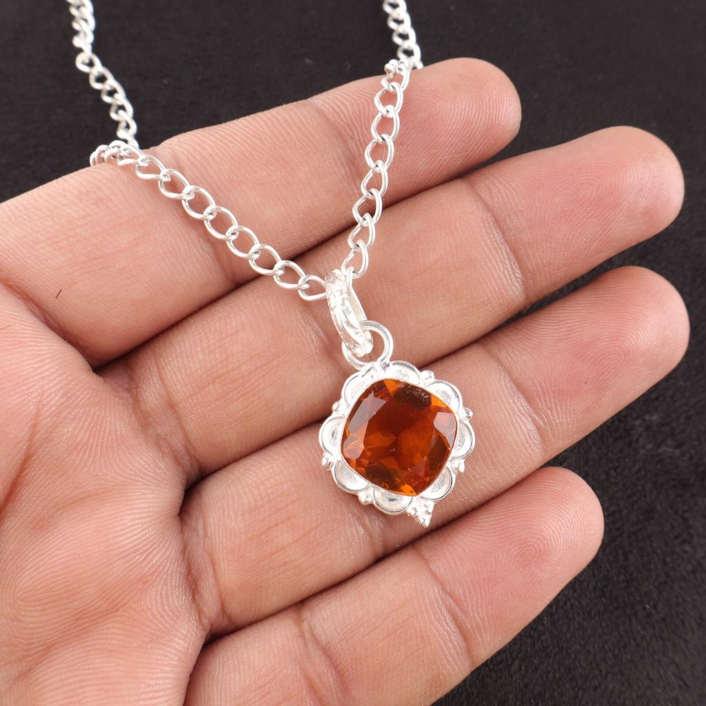 Cushion Citrine Gemstone Sterling Silver Wife Gift Engagement Unique New Pendant PP-2-9