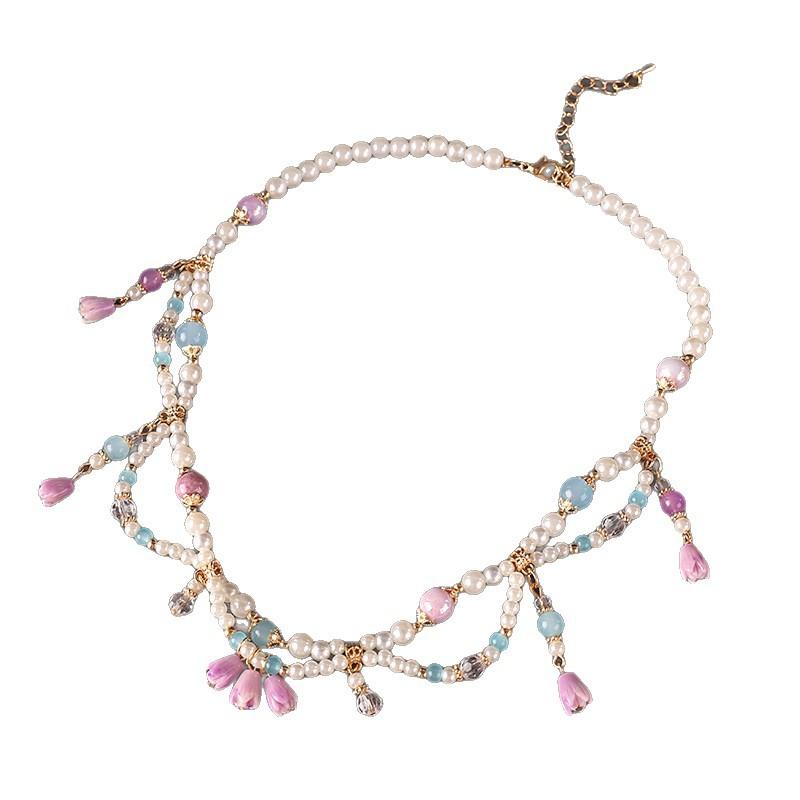 Chinese Style Simulation Pearl Necklace Hanfu Long Chain Jewelry Accessory