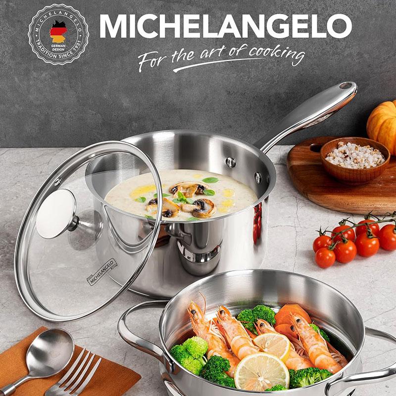 2-in-1 Multipurpose Sauce Pot with Steamer Basket 2.5 Quart  Stainless Steel Saucepan with Lid Kitchen Soup Stew Pan Cooking Pot