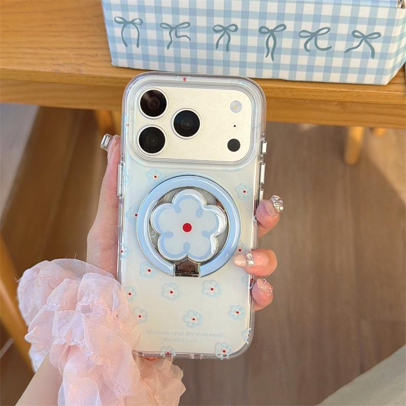 Fresh Blue Floral Magnetic iPhone Case for Women - Compatible with iPhone 17, 16 Pro Max, 15, 14