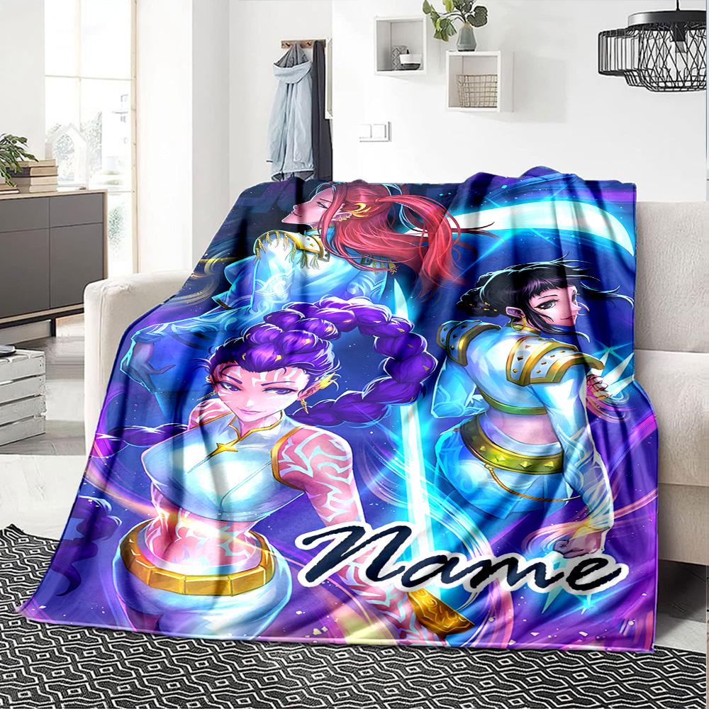 Customizable KPop Demon Hunters9 Throw Blanket – Personalized Name, All-Season Cozy Snug Blanket, Machine Washable, Personalized Blanket