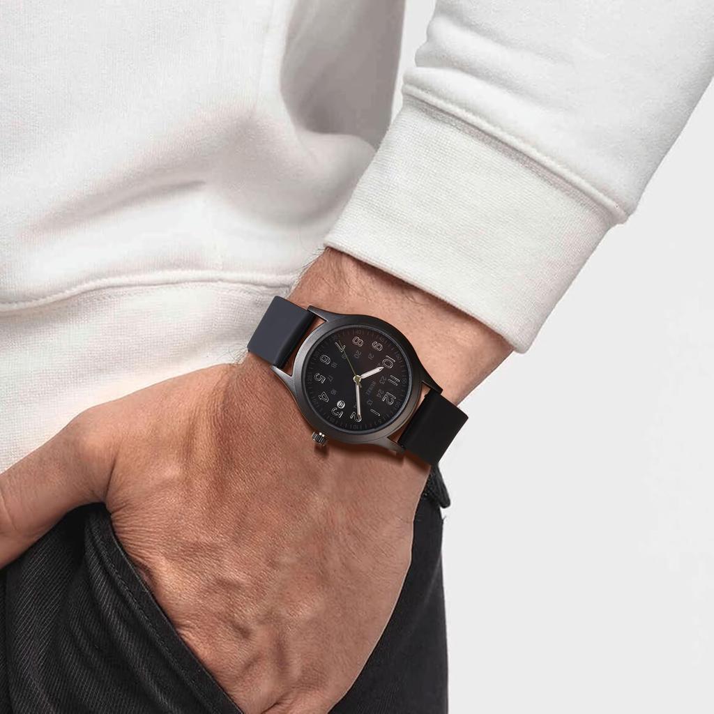 BUREI Quartz Analog Simple Date Silica Gel Popular Gift Men's Watch, Design, Black, Display, Waterproof, Luminous, Lightweight, Strap, Unisex,