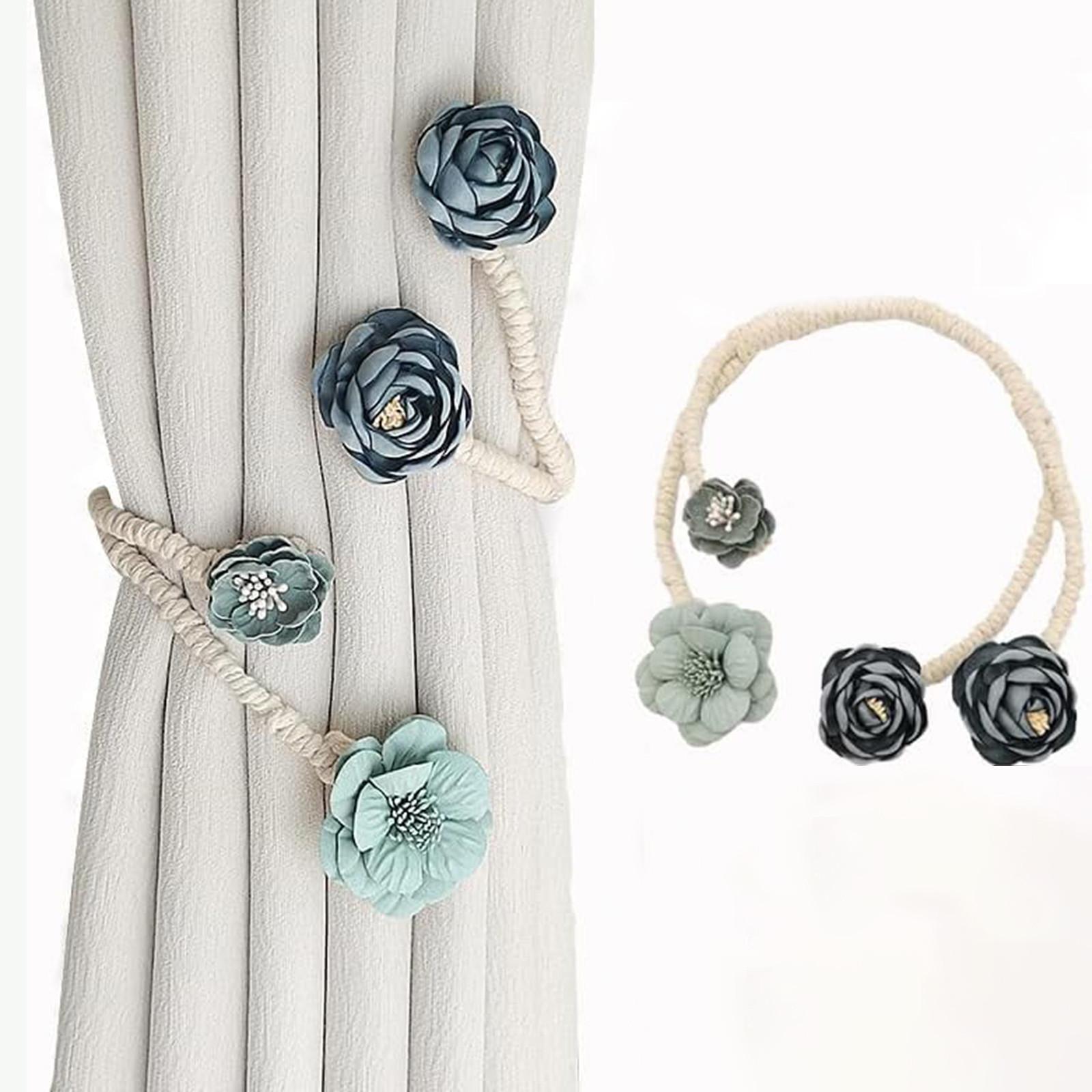 

Зажим для ремня для штор с цветком розы, пряжка для штор без перфорации, украшение для дома One Size синий