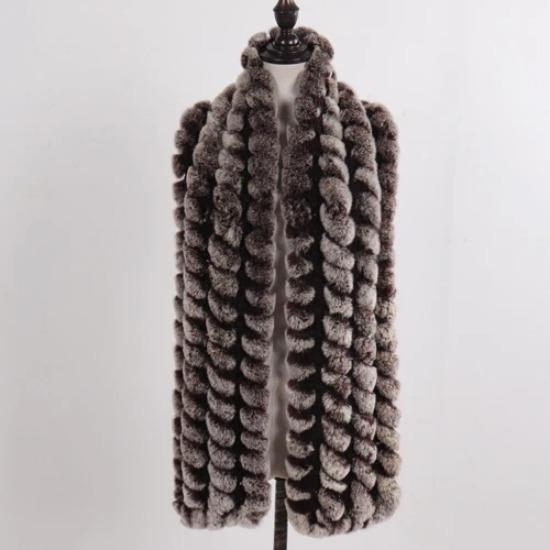 New Brand Knitted Fashion Lady Real Rex Rabbit Fur Scarf Women Winter Warm Natural Fur Scarves Long Style Real Fur Neckerchief