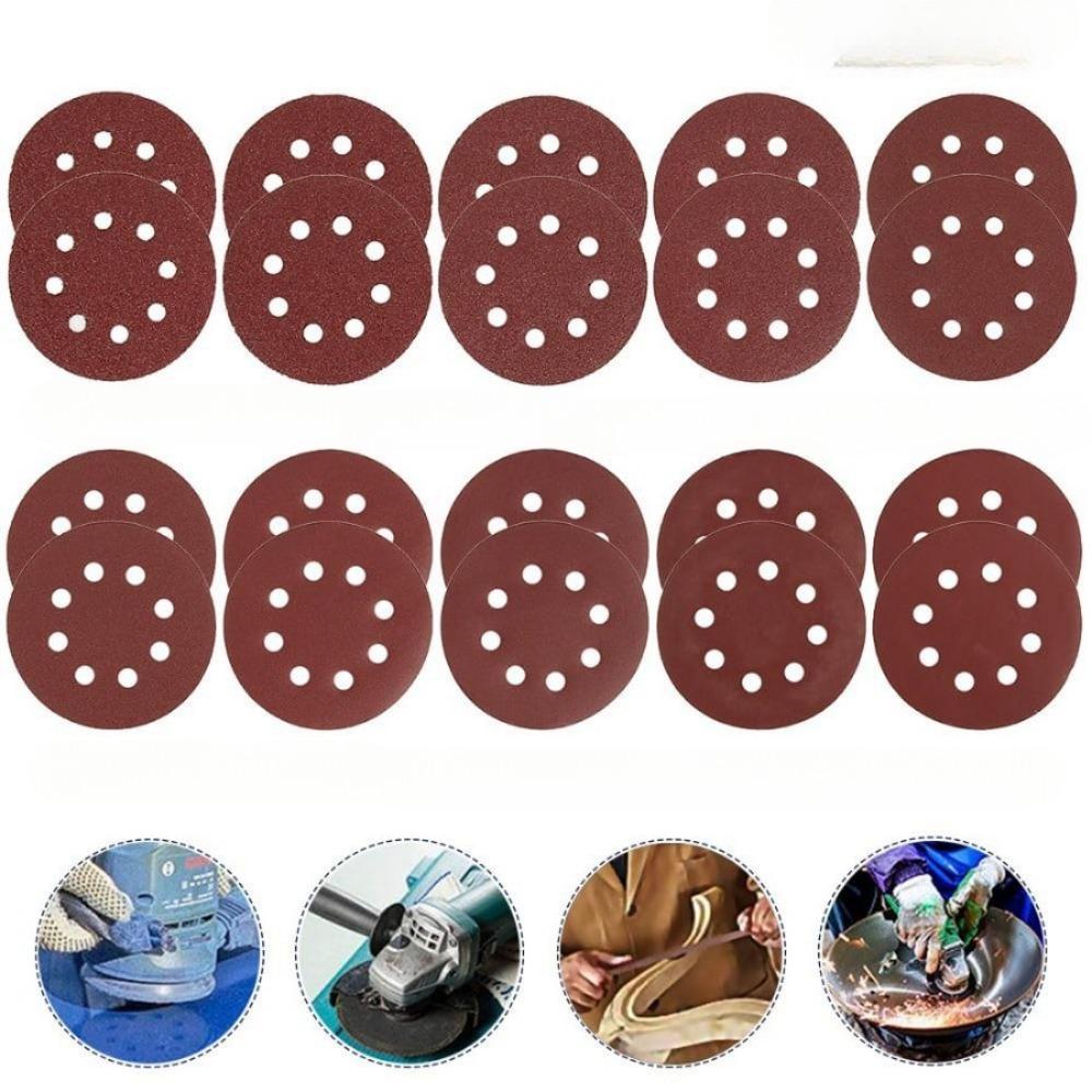 100pcs 5Inch 125mm Round Sandpaper Eight Hole Disk Sand Sheets Grit 40-600 Hook And Loop Sanding Disc Abrasives For Polish