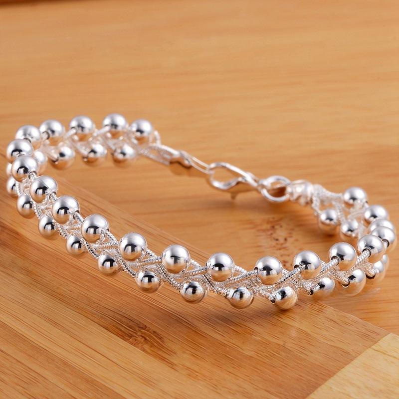 S925 silver fashionable and creative exquisite silver jewelry ethnic style woven light bead bracelet