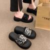 New high-end platform sandals half-mop summer outer wear sequined muffin bottom one-word shoes