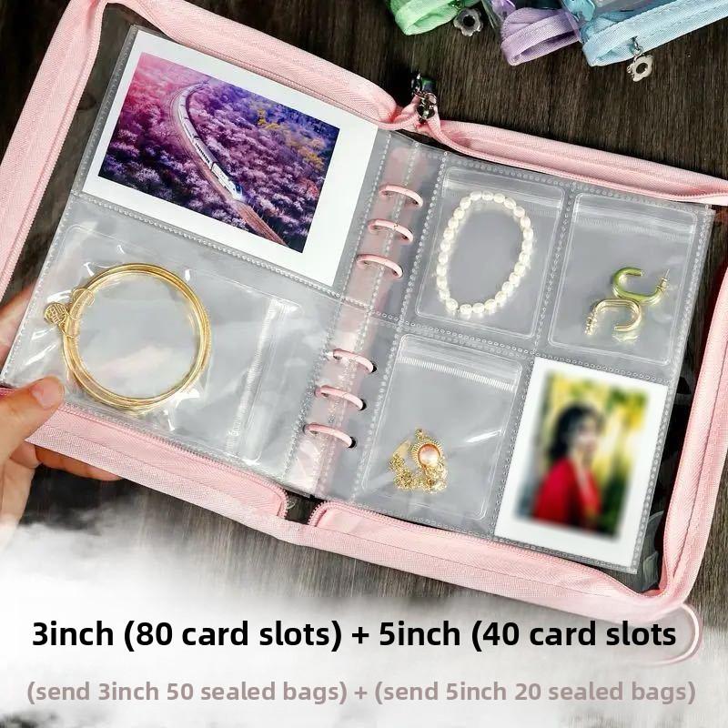 1 Set Candy Colors Convenient Large Capacity Photo Album Includes Sealed Bag Portable Multiple Sizes Multi-Function 25.3x18.5cm