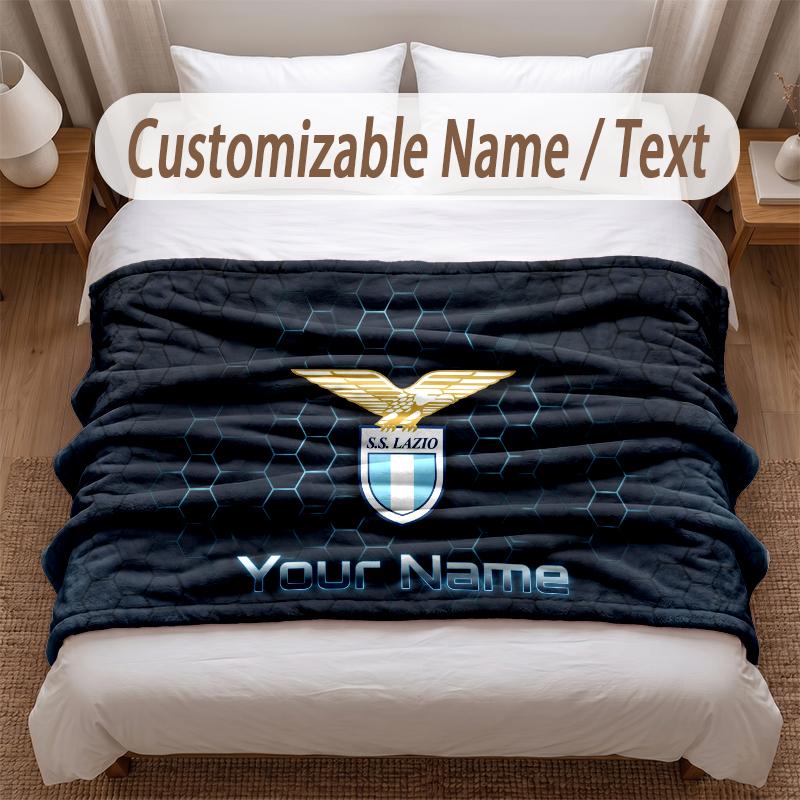 Lazio FC Printed Flannel Blanket Custom Name Text Soft Warm Throw For Bedroom Holiday Gift